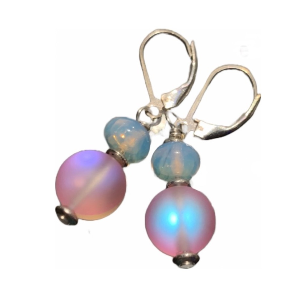 Pink/Blue Mystic Aura Quartz earrings.SS
